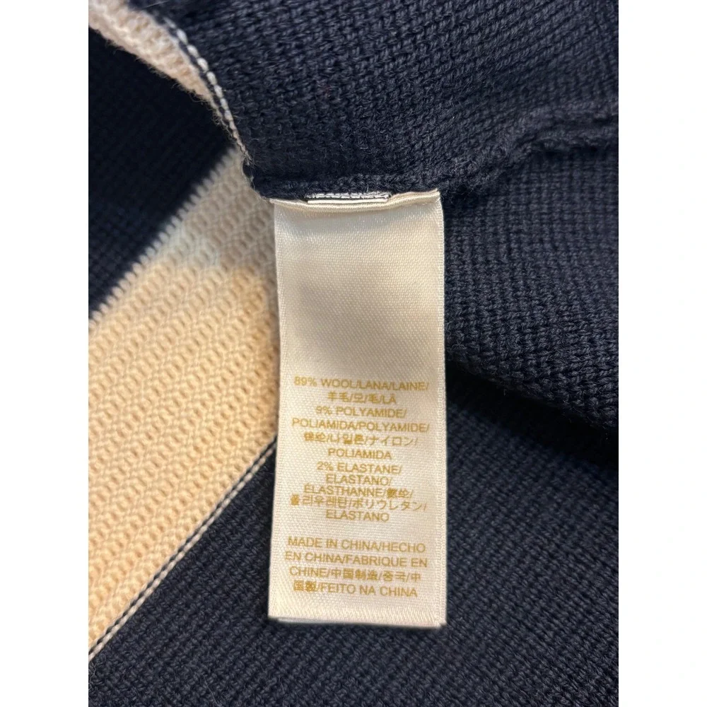 Kate Spade Mayson Sweater Navy Cream‎ Wool Blend Contrast Trim Knit 6 Old Money